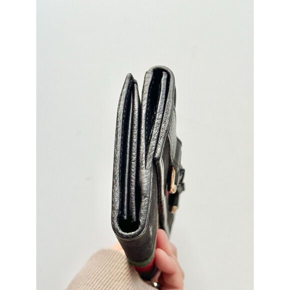 GUCCI 1953 Black Sueded Leather Striped Web Horsebit Continental Flap Wallet - Picture 10 of 16